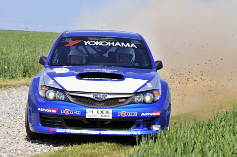 Gjønge Rally køres i år for 30. gang. Vinder af sidste rås løb blev den regerende danmarksmester i rally, Max Christensen, der her ses i sin nye Subaru Impreza WRX STI, som han fører mesterskabet i år med.